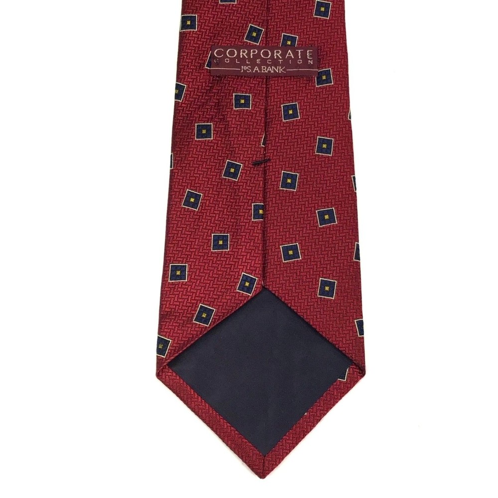 Corporate JOS A BANK Red Geometric Blue Yellow Squares Necktie Hand Sewn Tie - Picture 5 of 8